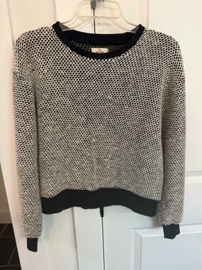 Marine Layer Black and White Textured Crewneck Sweater
